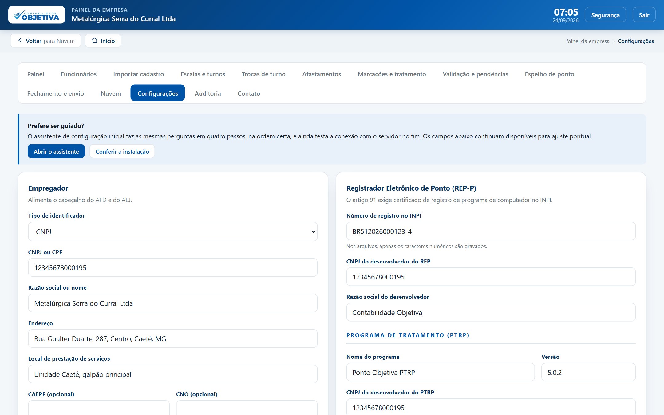 A aba Configurações.