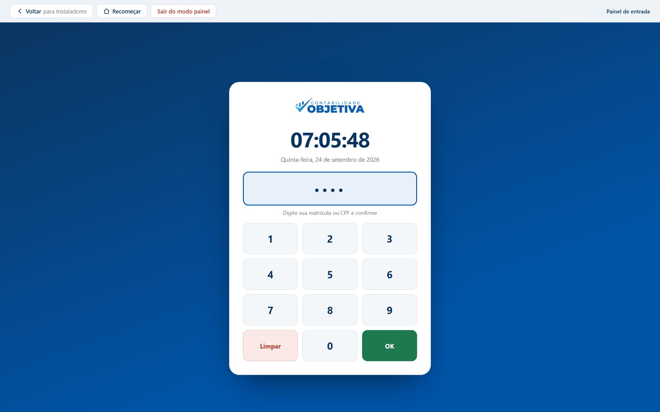 Digitando: os pontinhos mostram quantos dígitos já entraram.