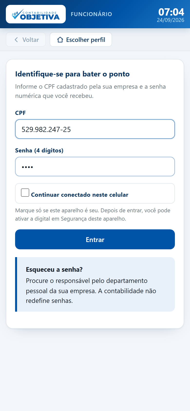 A tela de identificação.